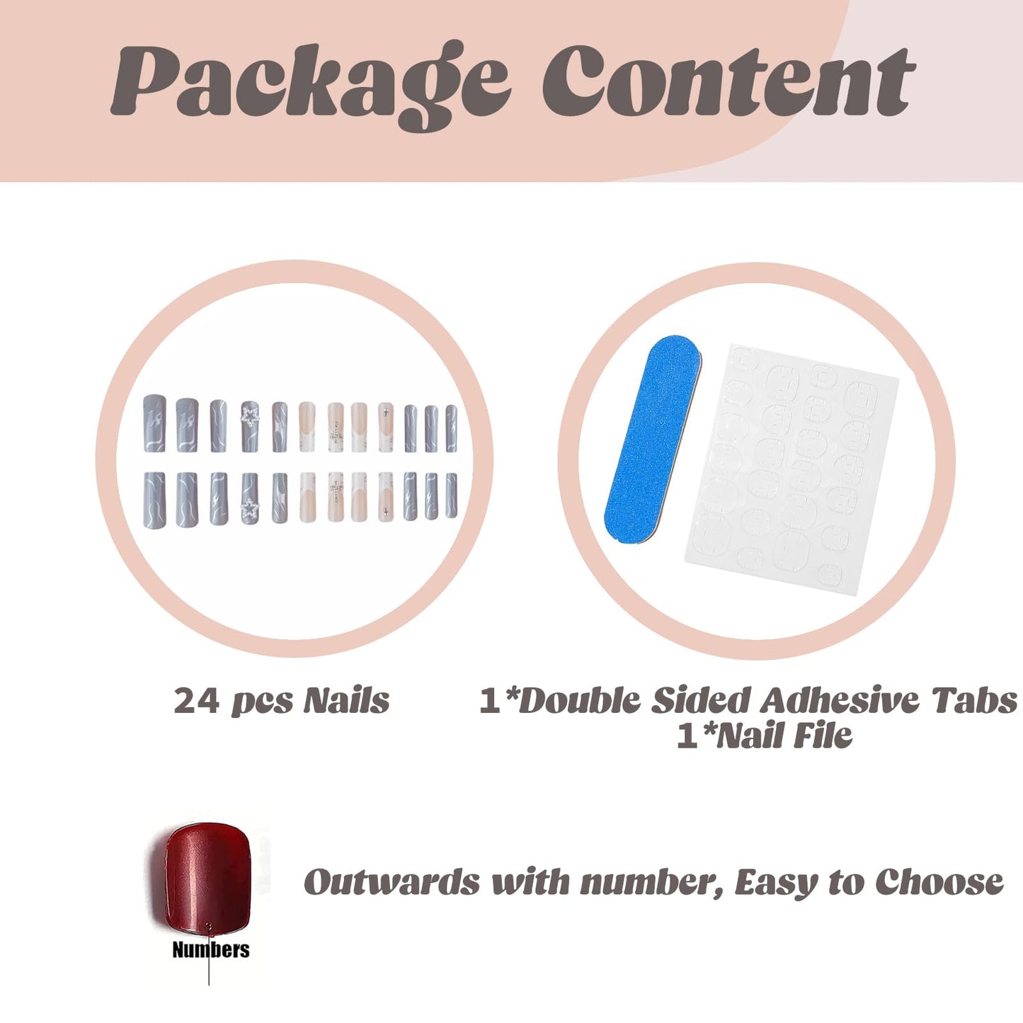 BABALAL Square Press on Nails Medium Fake Nails Sliver Glue on Nails Shiny Squoval Flower Stick on Nails for Women and Girls
