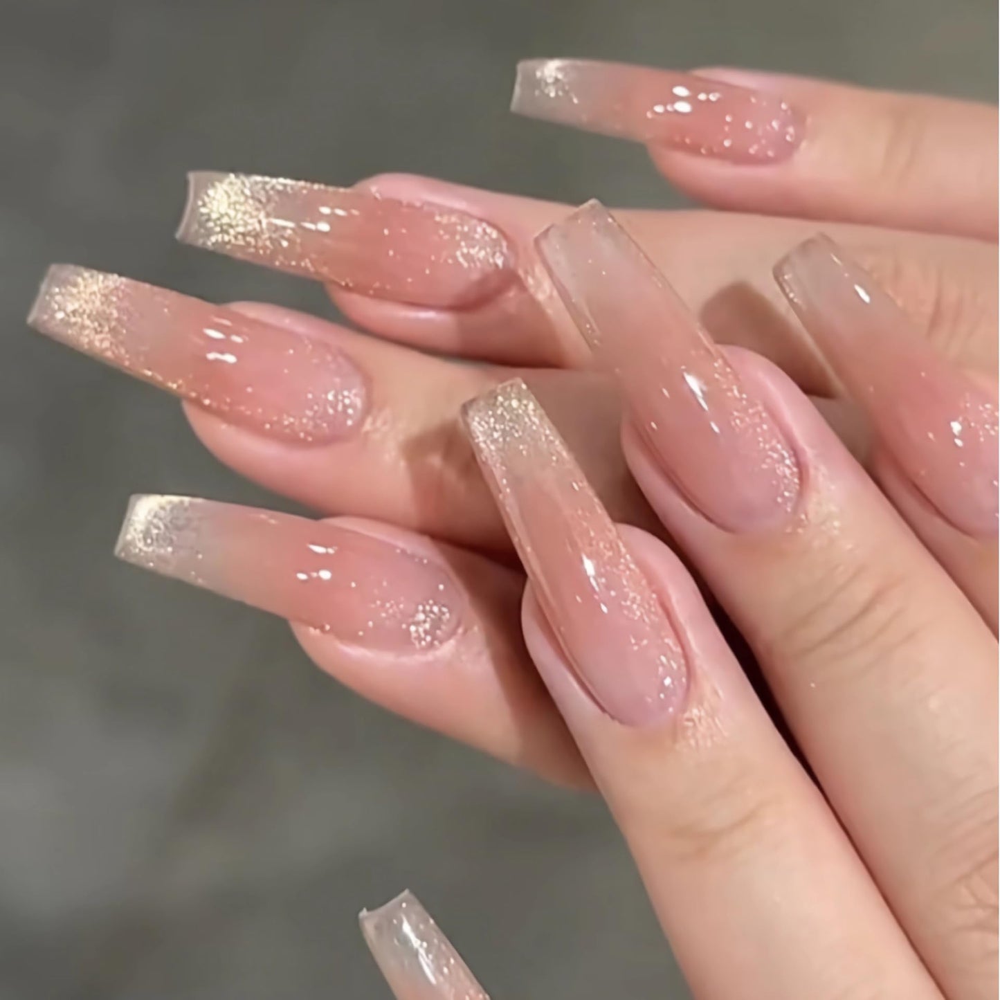 BABALAL Coffin Press on Nails Long Fake Nails White French Glue on Nails Glitter Rhinestone Flower Design Ballerina False Nails 24Pcs Shiny Acrylic Nails for Women and Girls