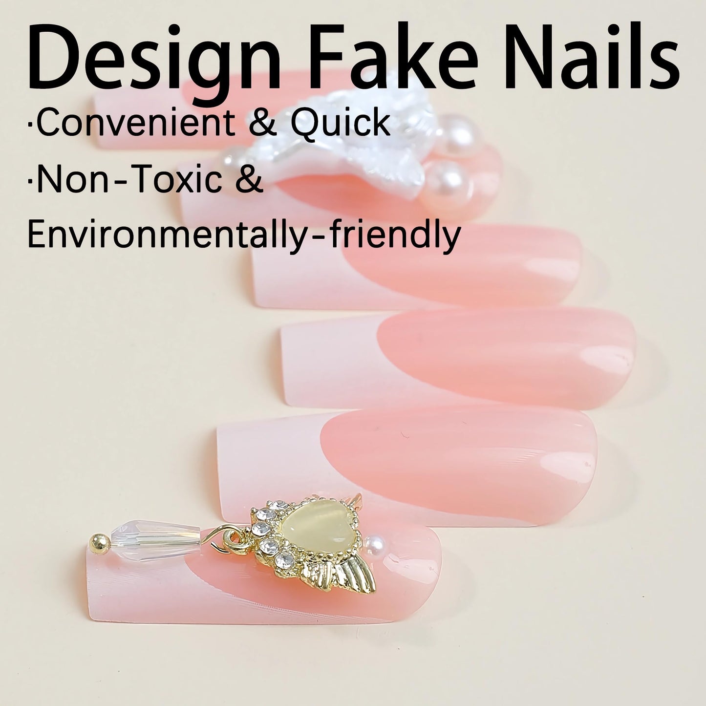 BABALAL Coffin Press on Nails Long Fake Nails White French Glue on Nails Glitter Rhinestone Flower Design Ballerina False Nails 24Pcs Shiny Acrylic Nails for Women and Girls
