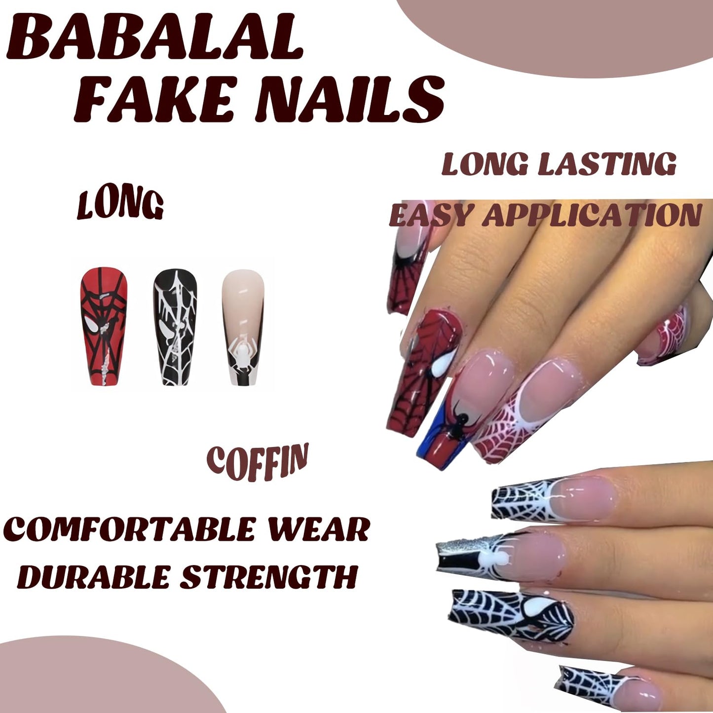 BABALAL Coffin Press on Nails Long Fake Nails White French Glue on Nails Glitter Rhinestone Flower Design Ballerina False Nails 24Pcs Shiny Acrylic Nails for Women and Girls