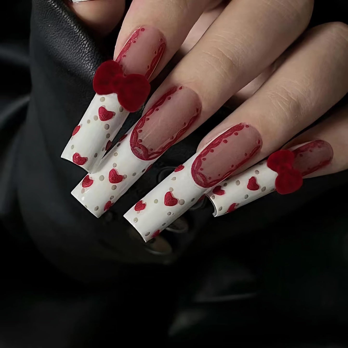 BABALAL Coffin Press on Nails Long Fake Nails White French Glue on Nails Glitter Rhinestone Flower Design Ballerina False Nails 24Pcs Shiny Acrylic Nails for Women and Girls