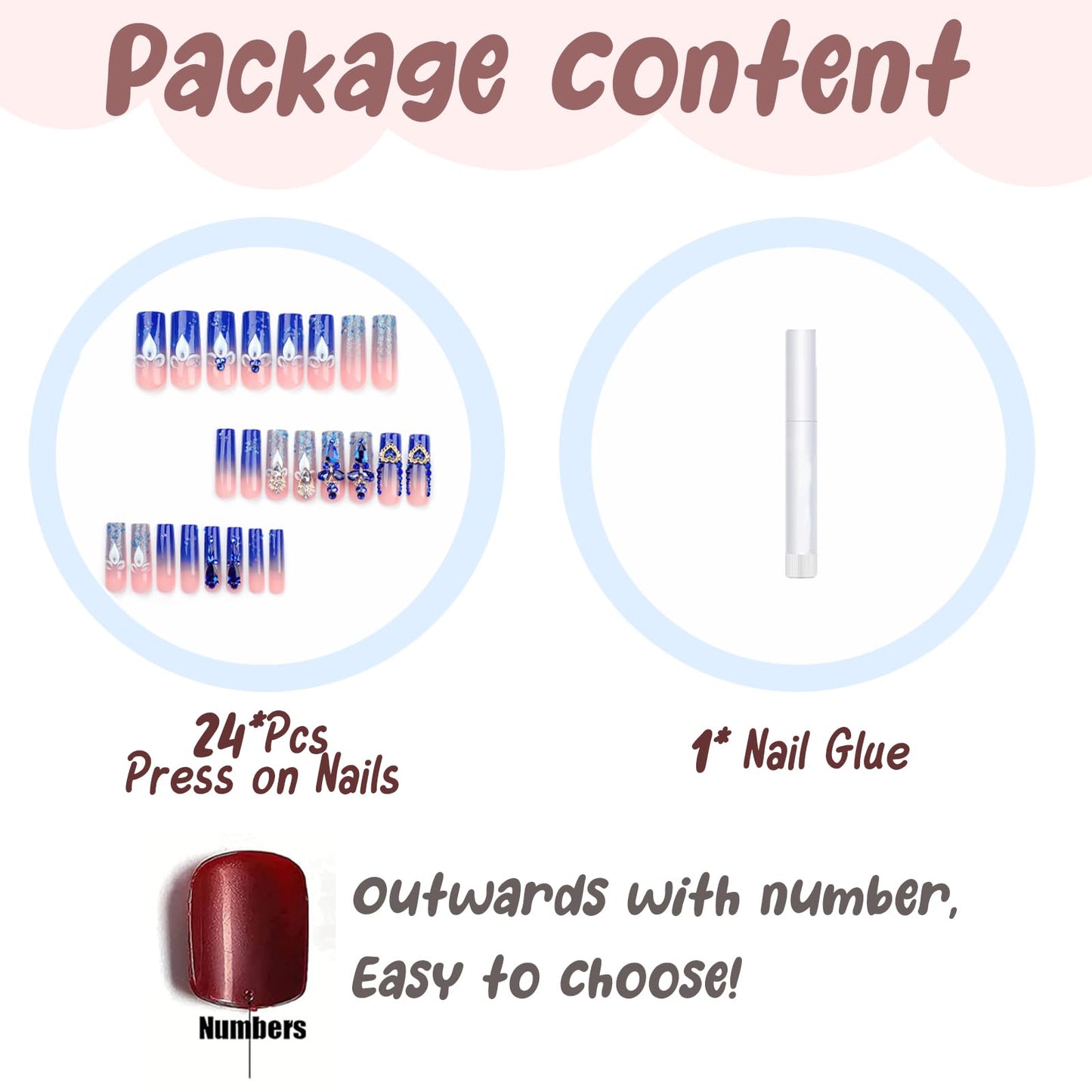 BABALAL Square Press on Nails Medium Fake Nails Sliver Glue on Nails Shiny Squoval Flower Stick on Nails for Women and Girls
