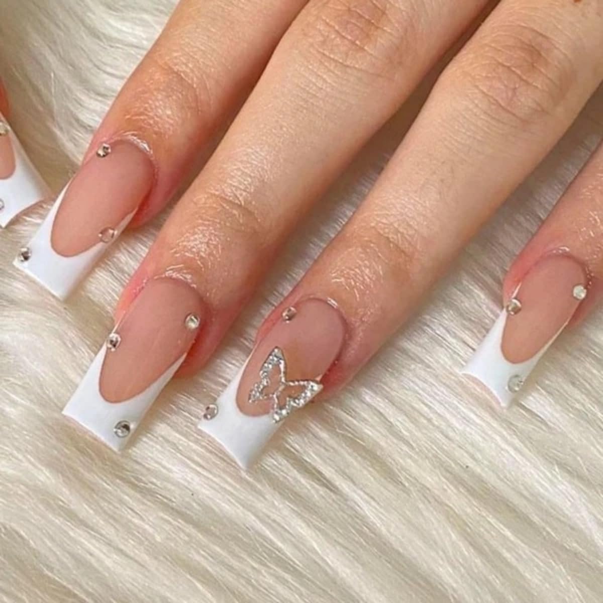 BABALAL Square Press on Nails Medium Fake Nails Sliver Glue on Nails Shiny Squoval Flower Stick on Nails for Women and Girls
