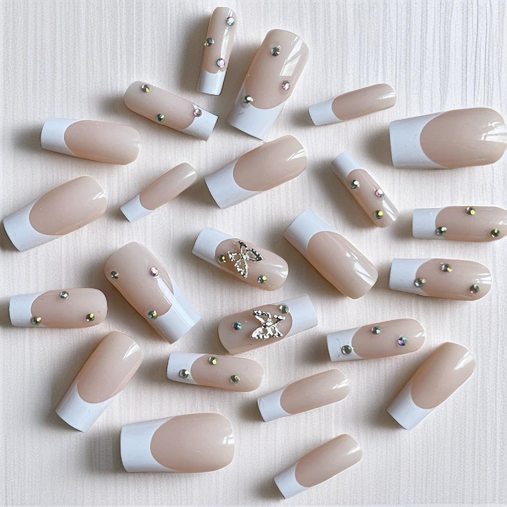 BABALAL Square Press on Nails Medium Fake Nails Sliver Glue on Nails Shiny Squoval Flower Stick on Nails for Women and Girls
