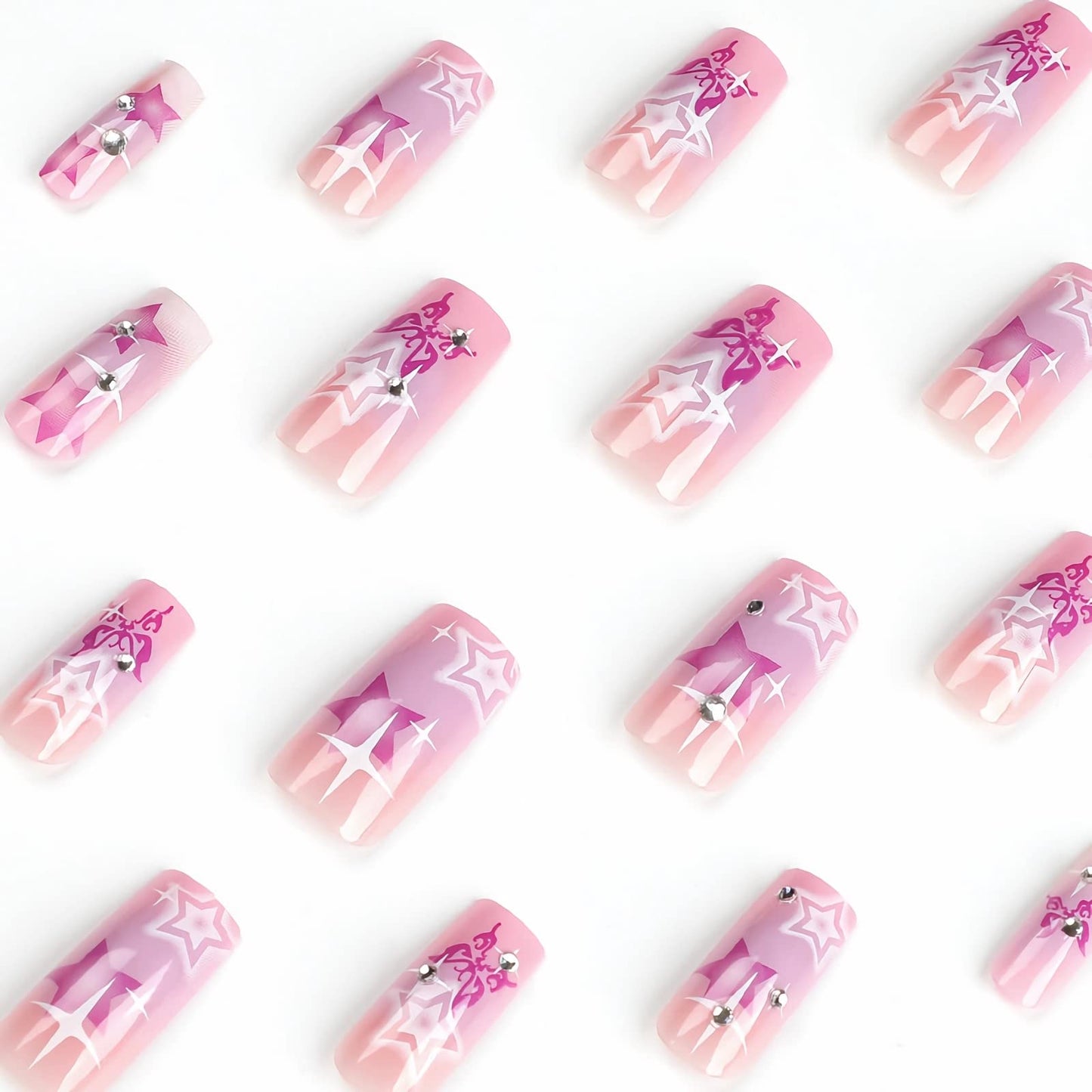 BABALAL Square Press on Nails Medium Fake Nails Sliver Glue on Nails Shiny Squoval Flower Stick on Nails for Women and Girls