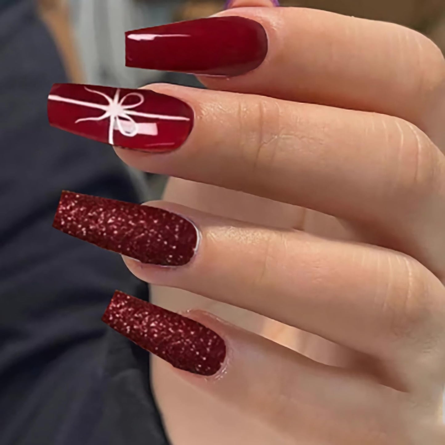 BABALAL Coffin Press on Nails Long Fake Nails White French Glue on Nails Glitter Rhinestone Flower Design Ballerina False Nails 24Pcs Shiny Acrylic Nails for Women and Girls