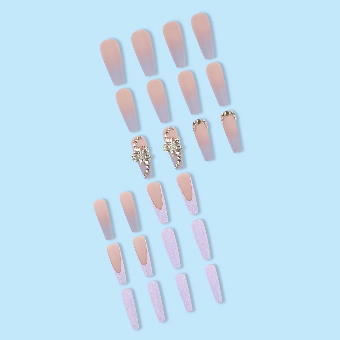 BABALAL Square Press on Nails Medium Fake Nails Sliver Glue on Nails Shiny Squoval Flower Stick on Nails for Women and Girls