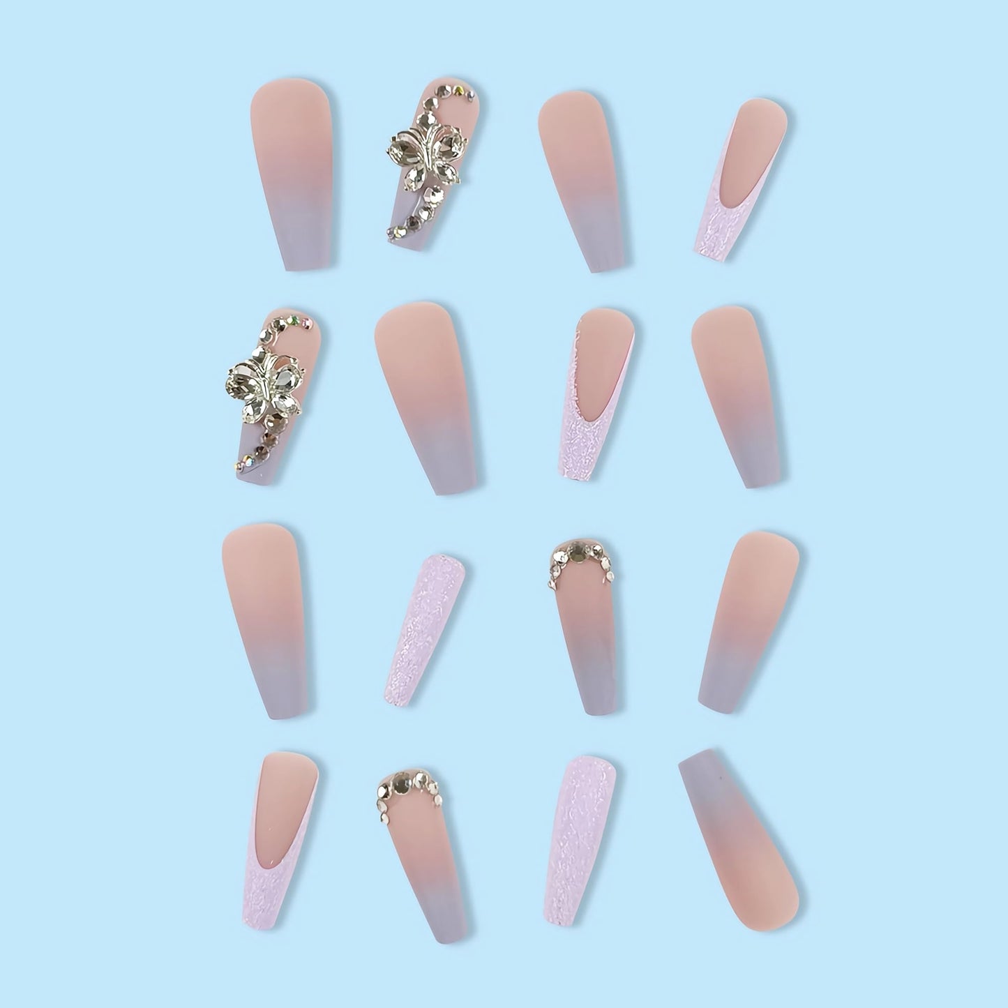 BABALAL Square Press on Nails Medium Fake Nails Sliver Glue on Nails Shiny Squoval Flower Stick on Nails for Women and Girls