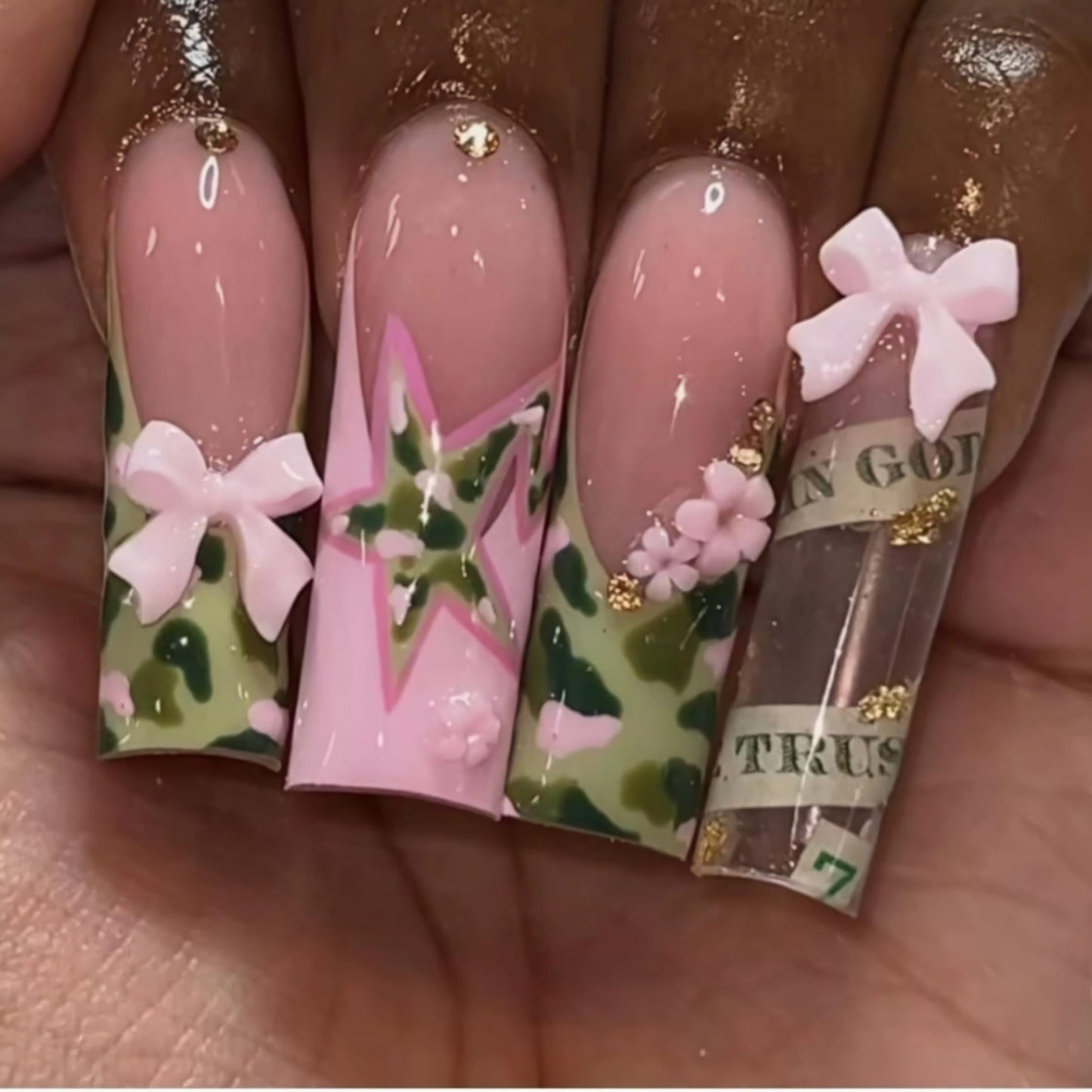 BABALAL Coffin Press on Nails Long Fake Nails White French Glue on Nails Glitter Rhinestone Flower Design Ballerina False Nails 24Pcs Shiny Acrylic Nails for Women and Girls