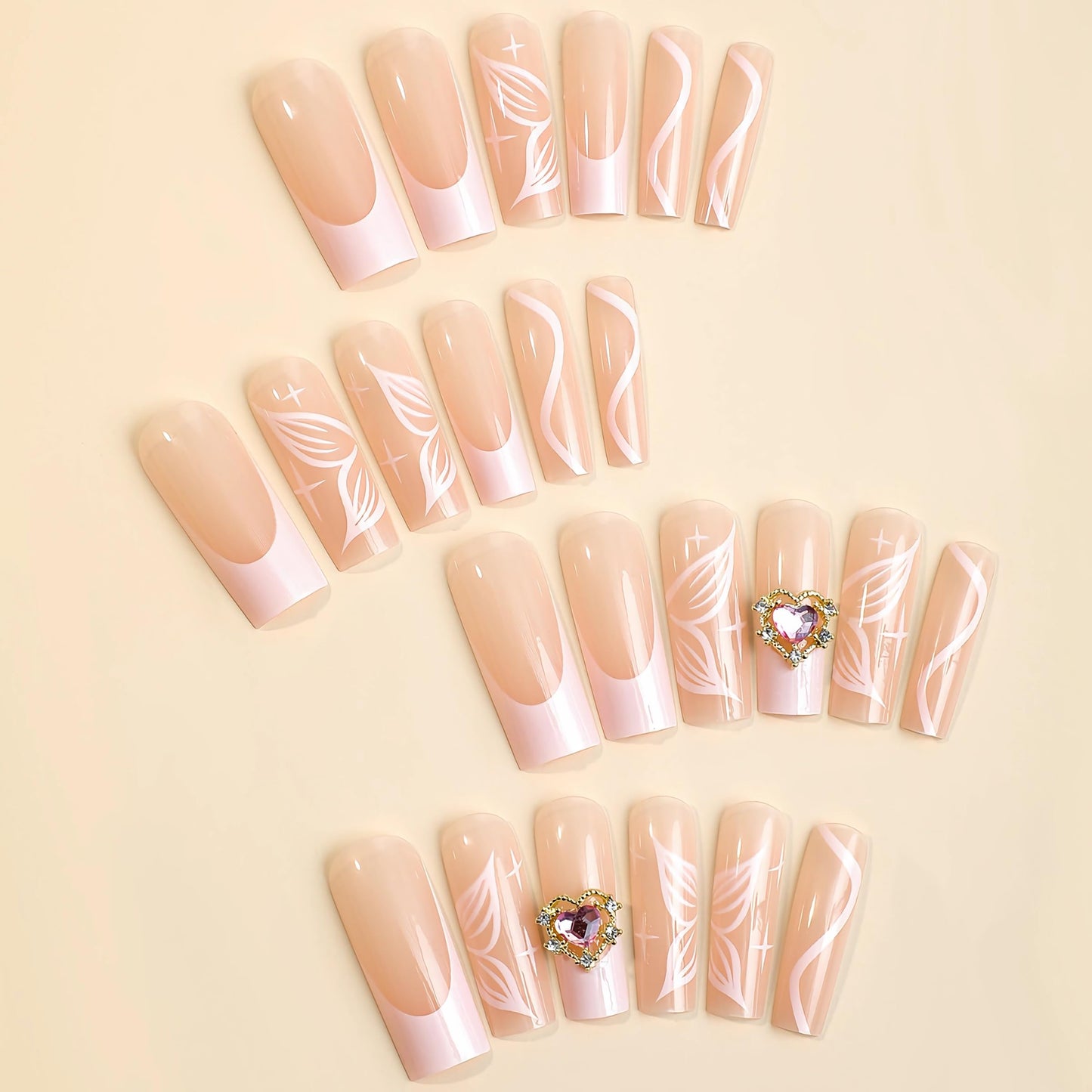 BABALAL Square Press on Nails Medium Fake Nails Sliver Glue on Nails Shiny Squoval Flower Stick on Nails for Women and Girls