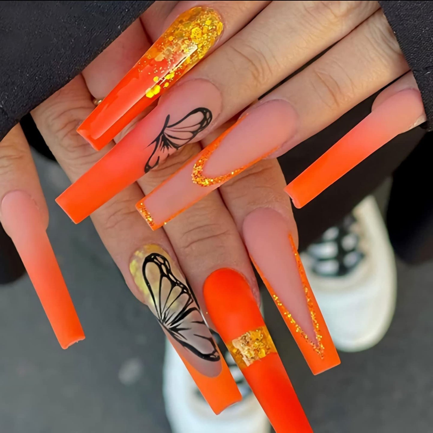 BABALAL Square Press on Nails Medium Fake Nails Sliver Glue on Nails Shiny Squoval Flower Stick on Nails for Women and Girls