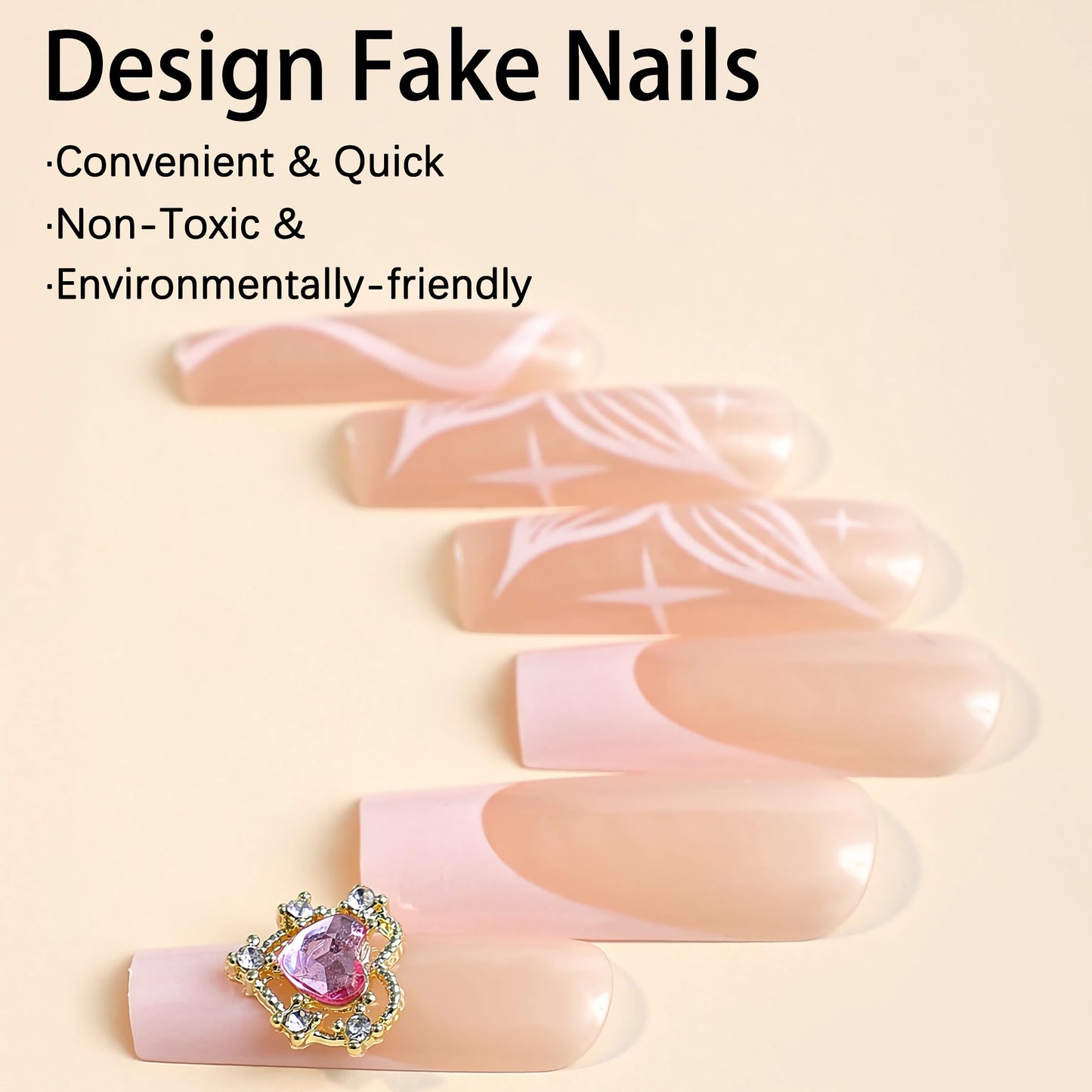 BABALAL Square Press on Nails Medium Fake Nails Sliver Glue on Nails Shiny Squoval Flower Stick on Nails for Women and Girls