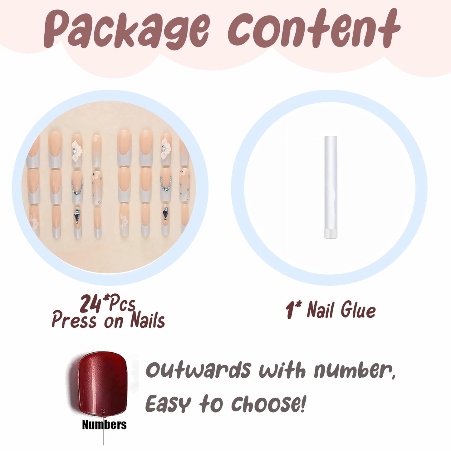 BABALAL Square Press on Nails Medium Fake Nails Sliver Glue on Nails Shiny Squoval Flower Stick on Nails for Women and Girls