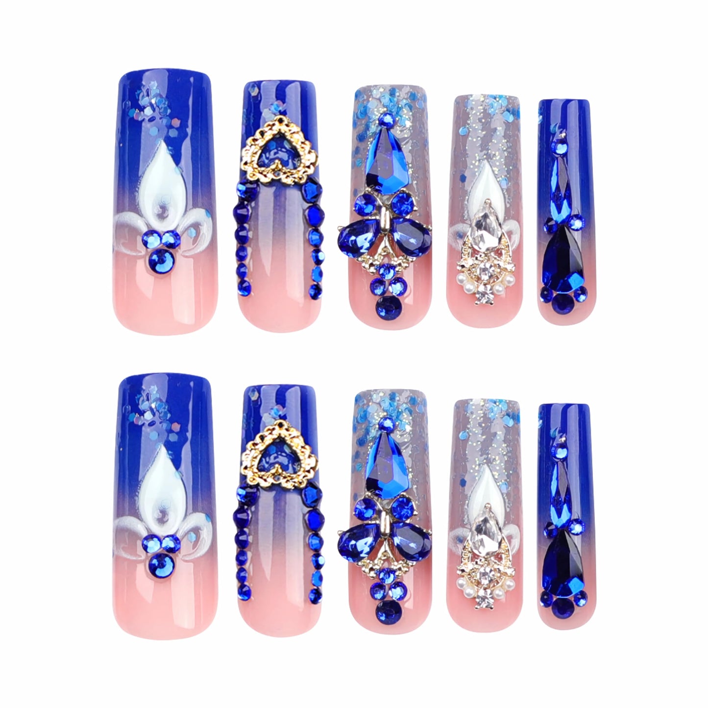 BABALAL Square Press on Nails Medium Fake Nails Sliver Glue on Nails Shiny Squoval Flower Stick on Nails for Women and Girls