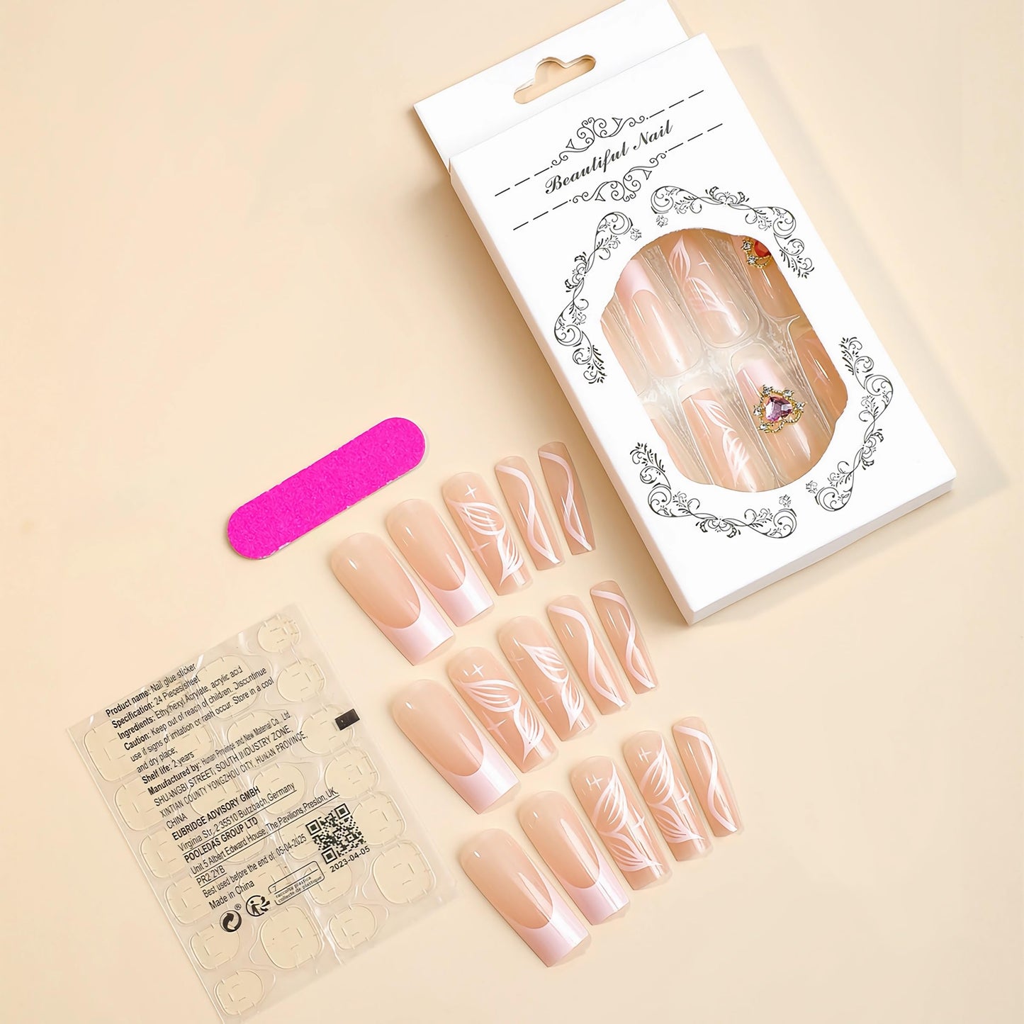 BABALAL Square Press on Nails Medium Fake Nails Sliver Glue on Nails Shiny Squoval Flower Stick on Nails for Women and Girls