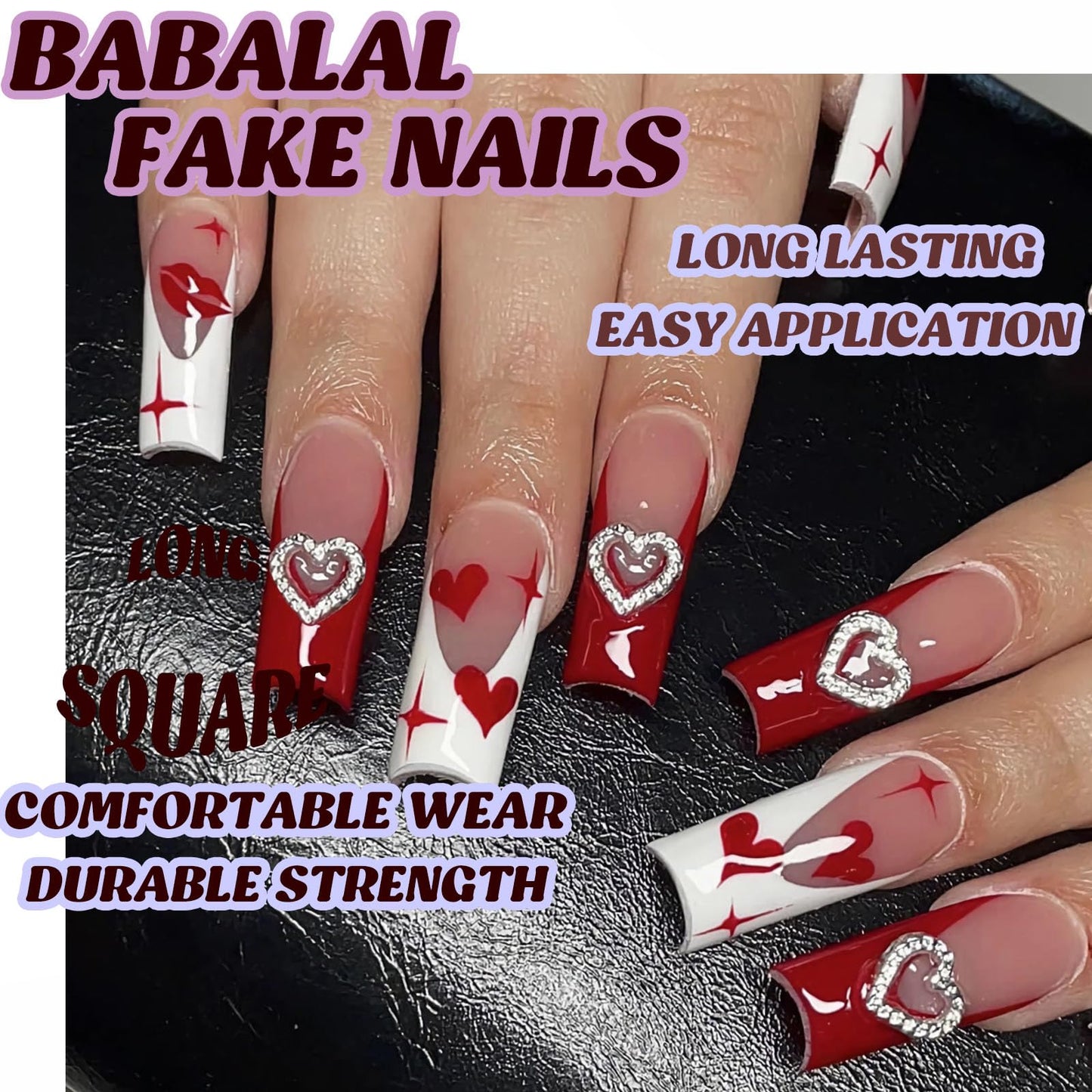 BABALAL Coffin Press on Nails Long Fake Nails White French Glue on Nails Glitter Rhinestone Flower Design Ballerina False Nails 24Pcs Shiny Acrylic Nails for Women and Girls