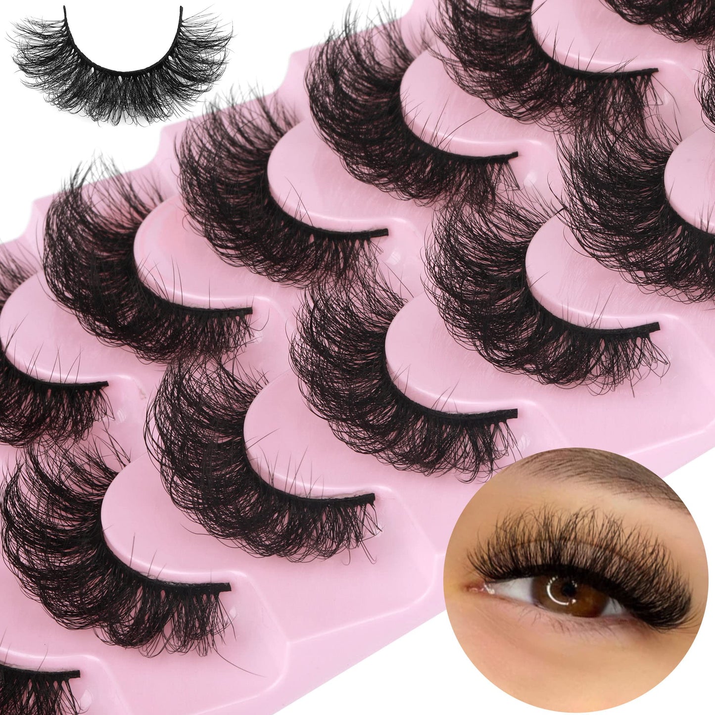 False Eyelashes Thick 20MM Lashes Mink Flutter Volume 3D Fake Eyelashes Dramatic Full Long Faux Mink Eye Lashes Pack 8 Pairs Big Curly False Lash ALICROWN